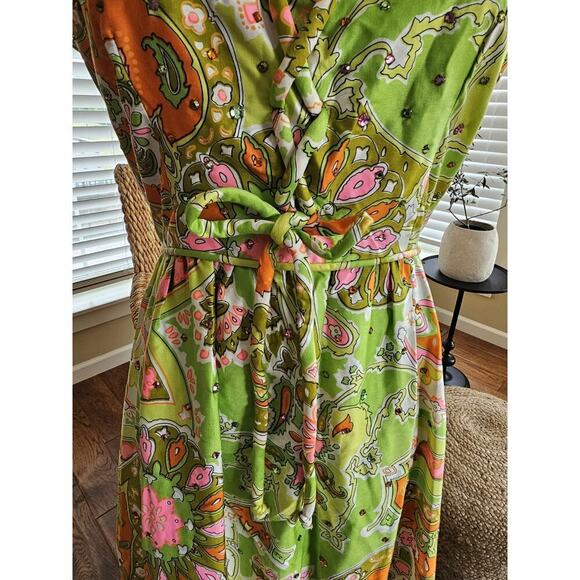 Union Made 1960's Vintage Retro Floral Dress Women's Size 8 Hippie Vibrant - Picture 5 of 11